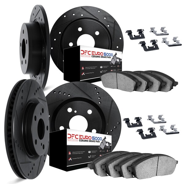 Dynamic Friction Co DFC Rotors-Drilled & Slotted-Black w/ EURO 5000 Ceramic Brake Pads Incl Hdw 8614-74000 - main