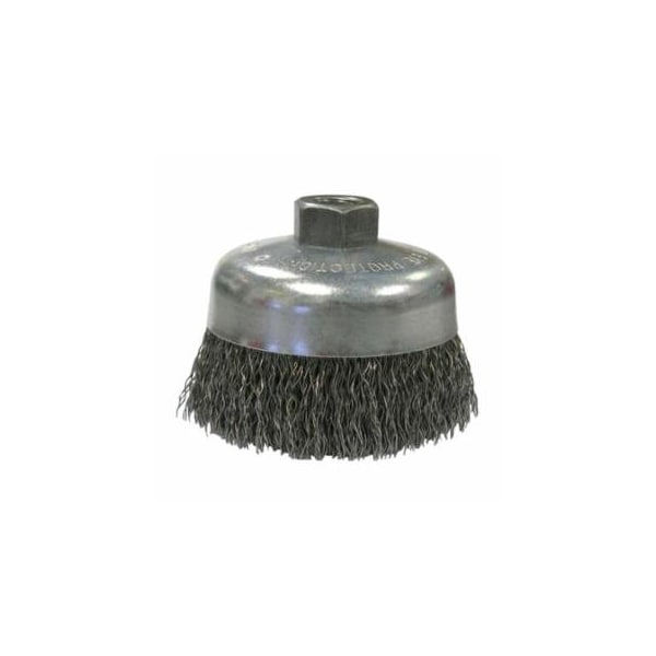 Weiler Vortec Pro Crimped Wire Cup Brush, 6 in Dia, 5/8-11 Arbor, 0.02 in Steel, Display 804-36037 - main