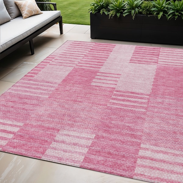 Homeroots 5' X 8' Pink And Blush Striped Washable Indoor Outdoor Area Rug 581660 - main
