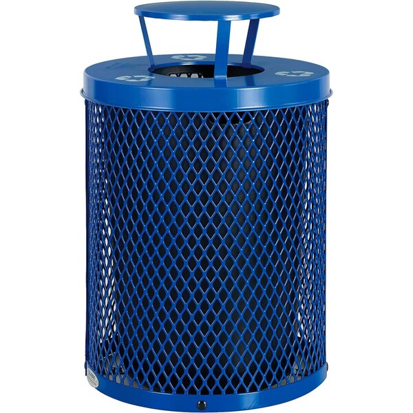 Global Industrial Outdoor Diamond Steel Recycling Trash Can, Rain Bonnet Lid, 36 Gallon, Blue B3178691 - main
