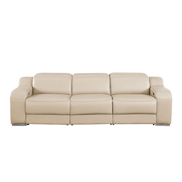 Homeroots 103" Beige Italian Leather Reclining USB Sofa 632880 - main