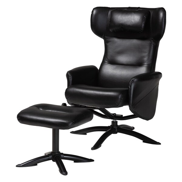 Baxton Studio Elwood Modern Black Faux Leather 2-Piece Lounge Chair and Footrest Set 251-14141-ZORO - main