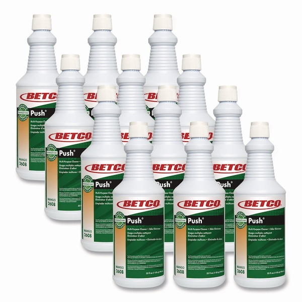 Betco PUSH All Purpose Cleaner and Odor Eliminator, Mango Scent, 32 oz Bottle, 12PK 26081200 - main