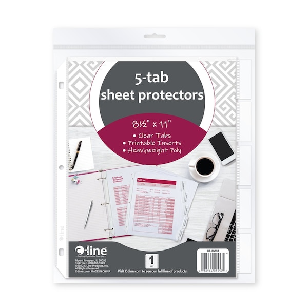 C-Line Products 8-1/2" x 11" Heavyweight Poly Sheet Protectors with 5 Index Tabs, 5/ST 12ST/+BX 5BX/CT 05557-BX - main