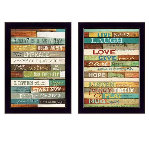 Homeroots Set Of Two Today is a New Day Faux Wood Slat Black Framed Print Wall Art, 2PK 405741 - main