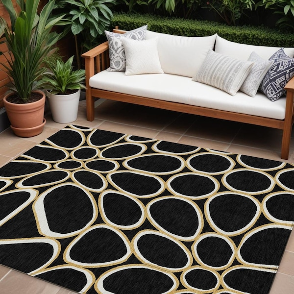 Homeroots 10' X 14' Black Ivory And Beige Abstract Washable Indoor Outdoor Area Rug 600521 - main