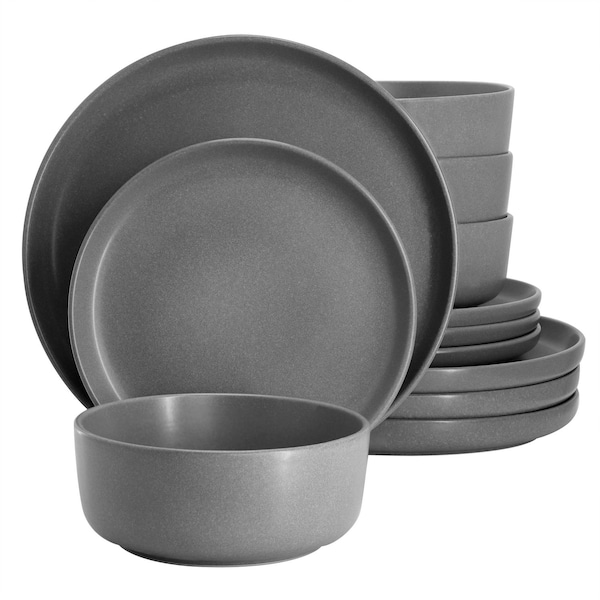 Soho Lounge Bryant Park 12 Piece Reactive Stoneware Dinnerware Set in Gray 750123477M - main