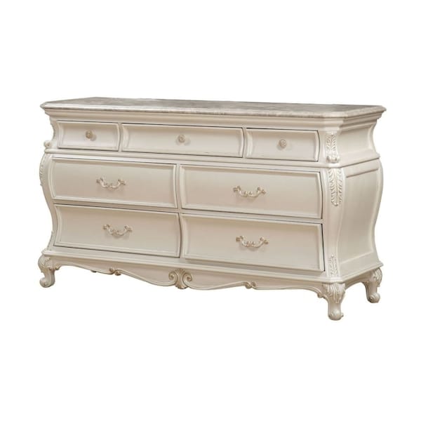 Homeroots 66" Pearl Solid and Manufactured Wood Seven Drawer Triple Dresser 490465 - main