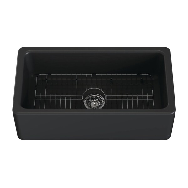 Kingston Brass 33" Fireclay Single Bowl Farmhouse Kitchen Sink with Bottom Grid and Strainer, Matte Black KGPF331810KBC - main