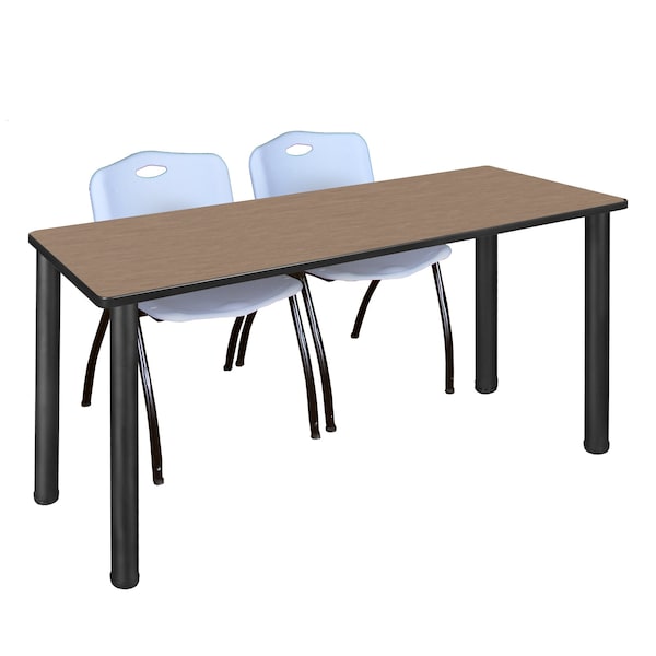 Regency Kee Training Table W/ 2 M Stack Chairs, 60 in W, 24 in L, Noble Oak MT6024NOBPBK47GY - main