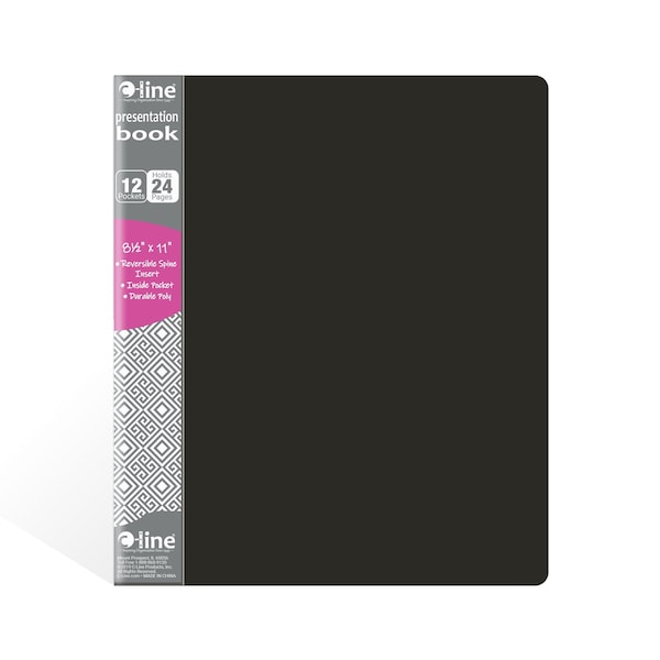 C-Line Products 8-1/2" x 11" Black 12-Pocket Bound Sheet Protector Presentation Book, 12EA/DS 33120-DS - main