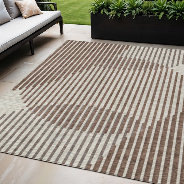 Homeroots 5' X 8' Brown And Beige Geometric Washable Indoor Outdoor Area Rug 597608 - main