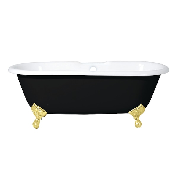 Kingston Brass 66" Cast Iron Oval Double Ended Clawfoot Tub, 7" Faucet Drillings, Black/White/Polished Brass VBT7D663013NB2 - main