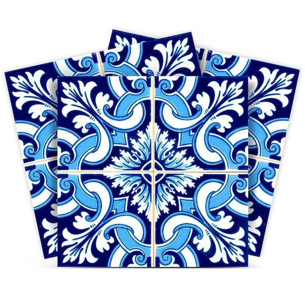 Homeroots 5" X 5" Blue Bali Removable Peel and Stick Tiles 400236 - main
