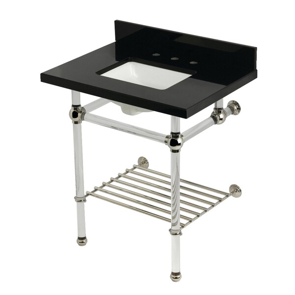 Kingston Brass 30-Inch Black Granite Console Sink with Acrylic Legs and Shelf, 8-Inch, 3-Hole KVPK30KASQB6 - main