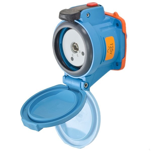 Meltric DSN30 RECEPTACLE POLY BLUE SIZE2 TYPE4X IP69 1P+N+G 30A 125VAC 60Hz NO AUX PADLOCKABLE MUSHROOM PAWL 63-34075-375-843 - main