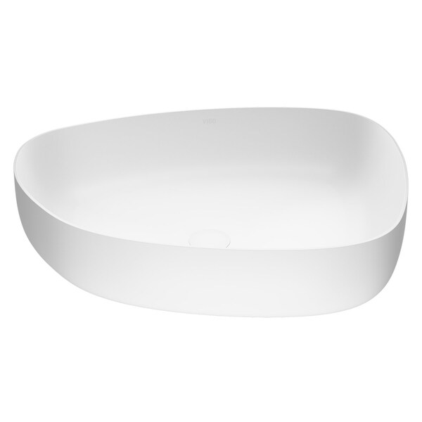 Vigo Peony Modern White Matte Stone 20 in. L x 15 in. W x 5 in. H Vessel Bathroom Sink VG04012 - main