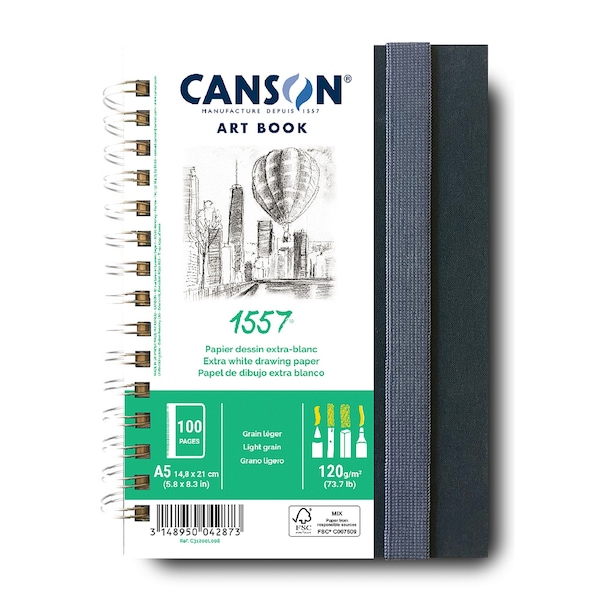 Canson Artist Series 1557 Sketch Art Book, Fabric Cover, Side Wire Binding, 50 Sheet, 5.8x8.3 inch C31200L008 - main