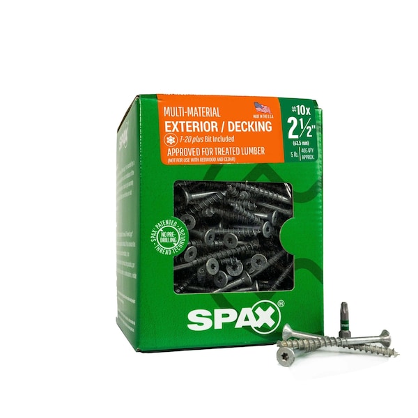 Spax #10 x 2-1/2 in Exterior Wood Deck Screws Construction Flat Head T-Star Plus 5 LB, 405PK 4191670500607 - main