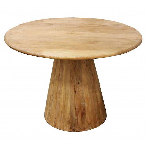 Homeroots 42" Natural Solid Wood Pedestal Base Round Top Dining Table 488681 - main