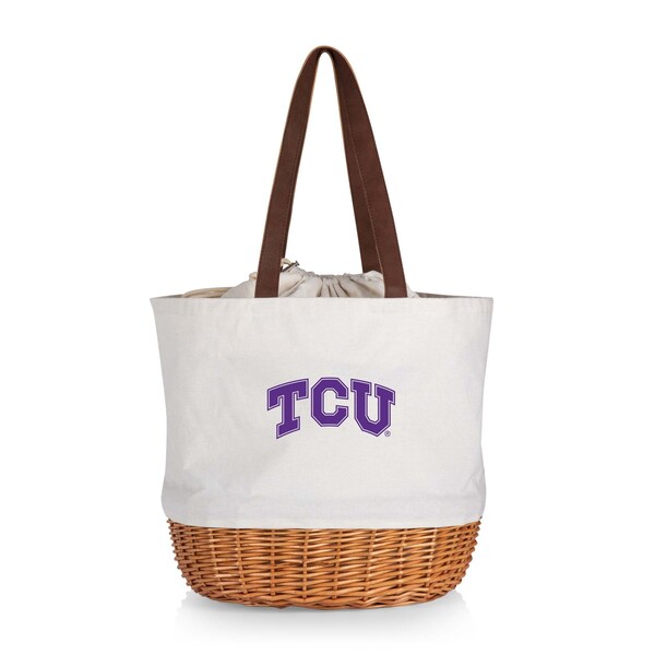 Picnic Time Family Of Brands NCAA TCU Horned Frogs Coronado Canvas and Willow Basket Tote - Picnic Bag 203-00-187-844-0 - main