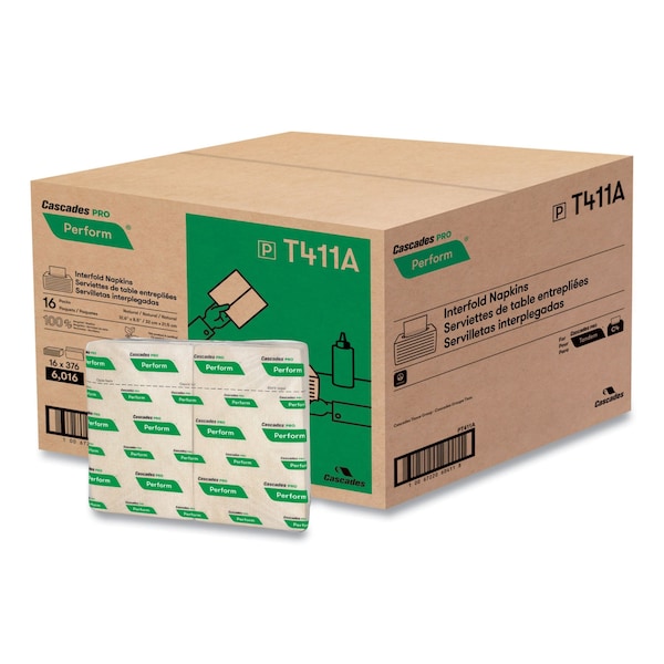 Cascades Pro Perform Interfold Napkins, 1-Ply, 6.5 x 4.25, Natural, PK6016 T411 - main