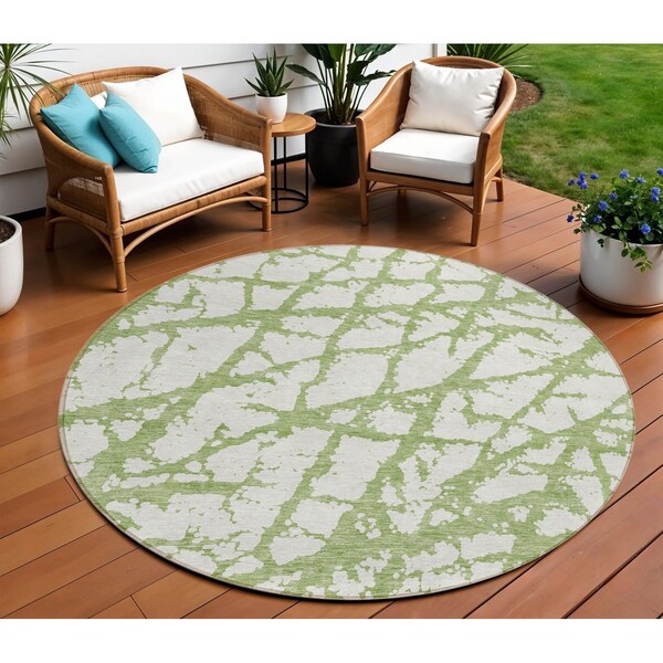 Homeroots 8' Green And Ivory Round Abstract Washable Indoor Outdoor Area Rug 614343 - main
