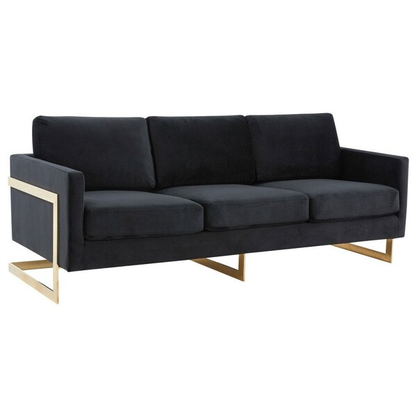 Leisuremod Lincoln Upholstered Velvet Sofa with Gold Frame, Midnight Black LA83BL - main