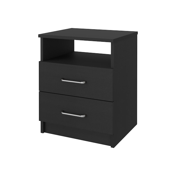 Homeroots 20" Black Wood Two Drawer Nightstand 534893 - main