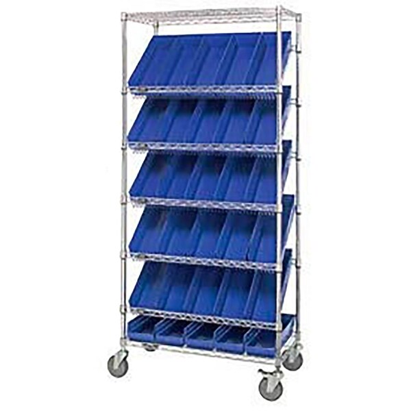 Global Industrial Easy Access Slant Shelf Chrome Wire Cart, 24 4"H Shelf Bins BL, 36Lx18Wx74H 269004BL - main