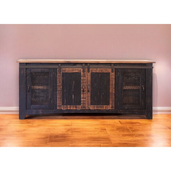 Homeroots 70" Black Solid Wood Cabinet Enclosed Storage Distressed TV Stand 528710 - main