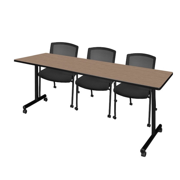 Regency Kobe Mobile T-Base Training Seminar Table W/ 3 Knight Mesh Chairs, 84 in W, 24 in L, Noble Oak MKTRCC8424NO56CBK - main