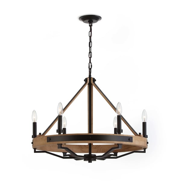Vidalite Savannah 6-Light Rustic Farmhouse Style Chandelier, Natural Brown & Black Pendant Chandelier Light CE1013045 - main