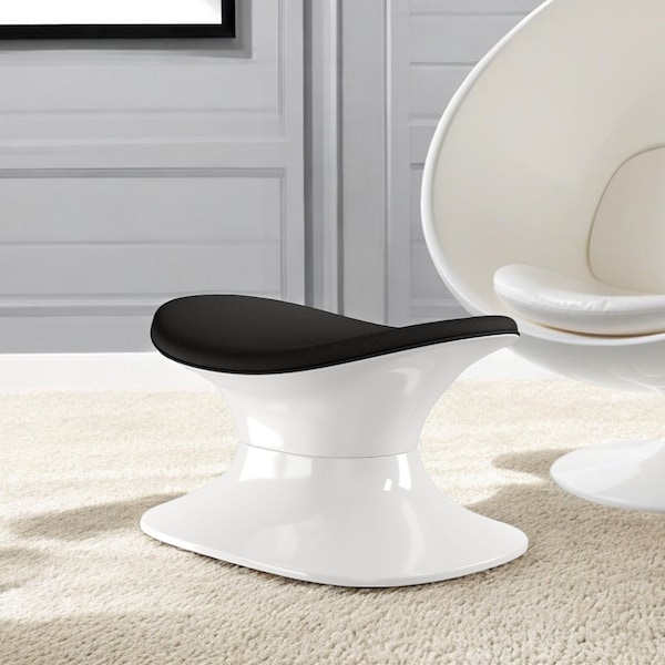 Homeroots 21" Black and White Wool And Fiberglass Contempo Footstool Ottoman 520801 - main