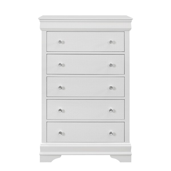 Homeroots 31" Metallic White Solid Wood Five Drawer Chest 478645 - main