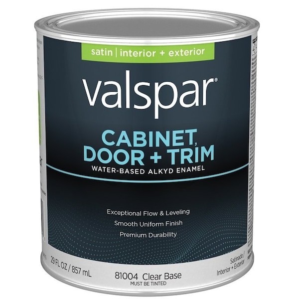 Valspar 8100 Cabinet, Door and Trim Paint Enamel, Water Base, Satin Sheen, Clear Base, 1 qt 028.0081004.005 - main