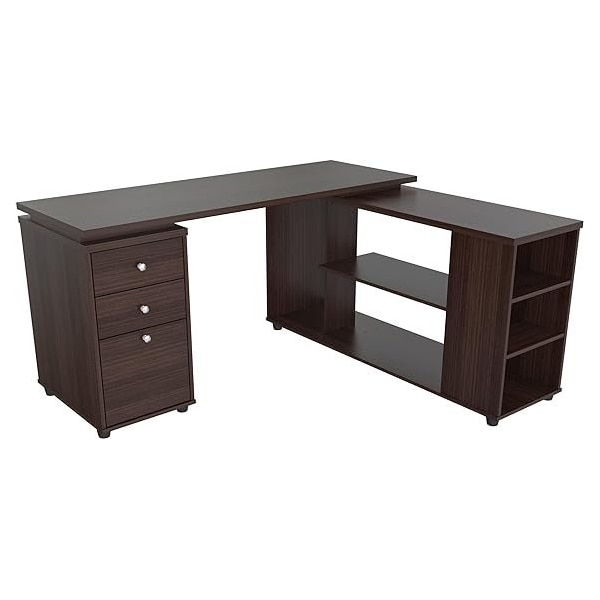 Homeroots 60" Espresso L Shape Computer Desk With Three Drawers 249808 - main