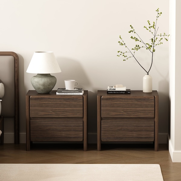 Manhattan Comfort Linda 24in Nightstand in Walnut Brown (2-Drawer) - Set of 2 2-NS015-BR - main