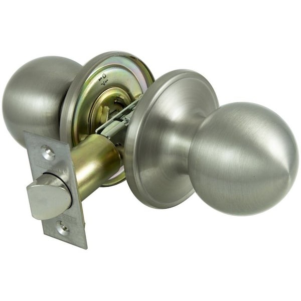 Prosource Passage Knob, Metal, Satin Nickel, 2-3/8 to 2-3/4 in Backset, 1-3/8 to 1-3/4 in Thick Door T3P30V-PS - main