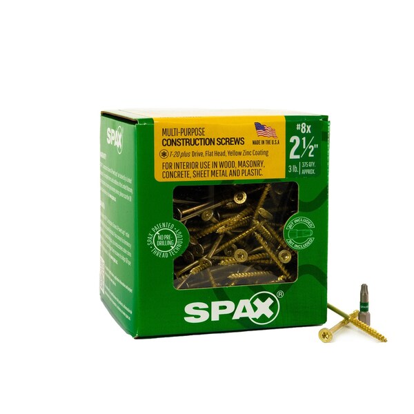 Spax #8 x 2-1/2 in Interior Wood Screws Construction Flat Head T-Star Plus 3 LB, 375PK 41910204006045 - main
