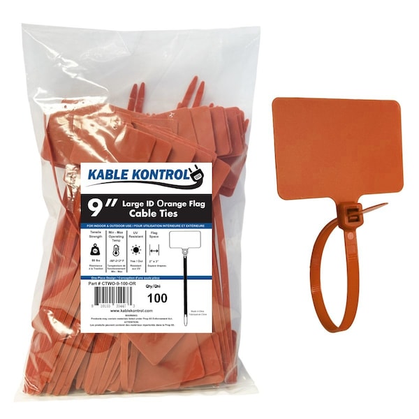 Kable Kontrol Identification & Tamper Proof Cable Zip Ties, 9 in L, Orange, Nylon Co-polymer, 80 lbs Strength CTWO-9-100-OR - main