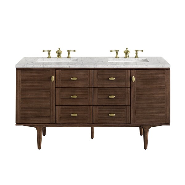 James Martin Vanities Amberly 60'' D Vanity, Mid-Century Walnut w/ Jasmine Pearl Top w/FreePower Wireless Charger 670-V60D-WLT-FEJP - main