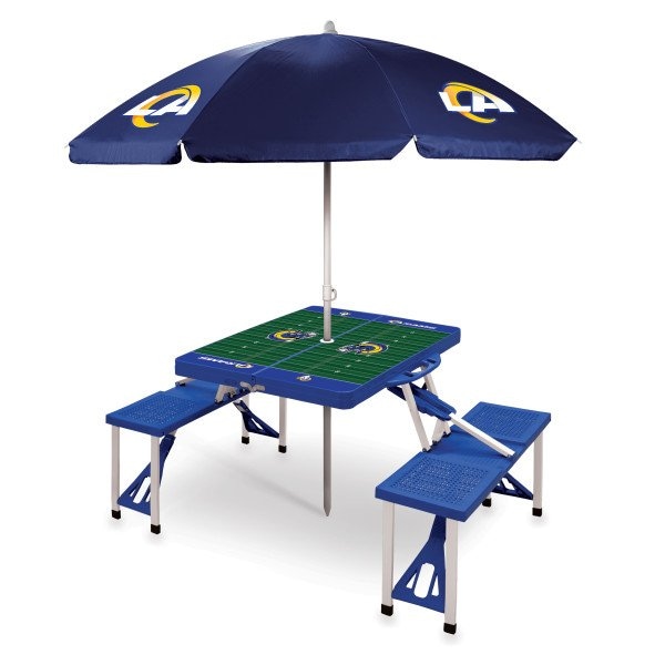 Picnic Time Family Of Brands Los Angeles Rams - Picnic Table Portable Folding Table with Seats and Umbrella, (Blue) 811-02-139-335-2 - main