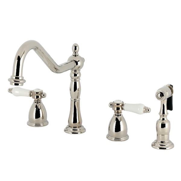 Kingston Brass Double-Handle Widespread Kitchen Faucet with Brass Sprayer, Polished Nickel KB1796BPLBS - main