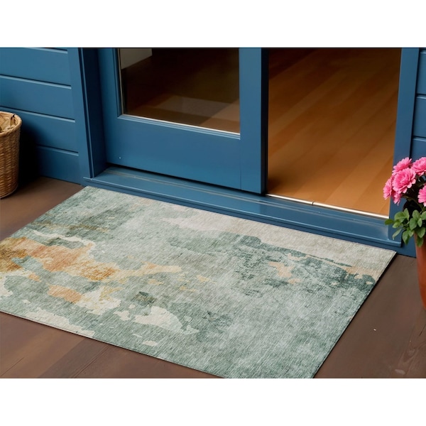 Homeroots 3' X 5' Blue Copper And Gray Abstract Washable Indoor Outdoor Area Rug 605494 - main
