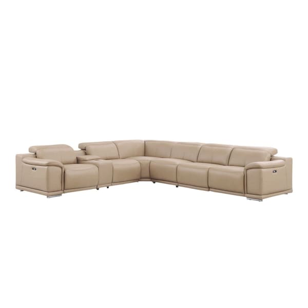 Homeroots Beige Leather Modular L Shaped Seven Piece Corner Sectional With Console 643895 - main