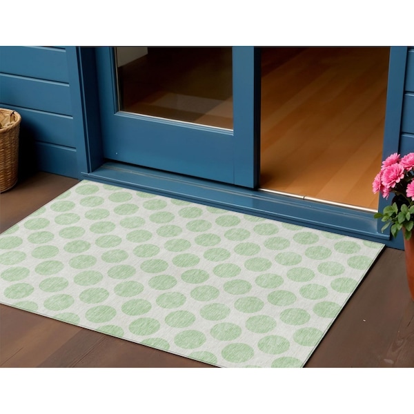 Homeroots 3' X 5' Mint Green And Ivory Polka Dot Washable Indoor Outdoor Area Rug 614917 - main