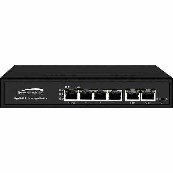 Speco Technologies 6-port switch, 4-port PoE Full Gigabit, 802.3 af/at, PoE Watchdog P4S6G - main
