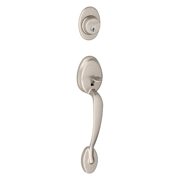 Schlage F60PLYGEO619 Handleset, 1 Grade, Keyed Different Key, Brass, Satin Nickel, 238 x 234 in Backset F 60VPLY/GEO619 - main