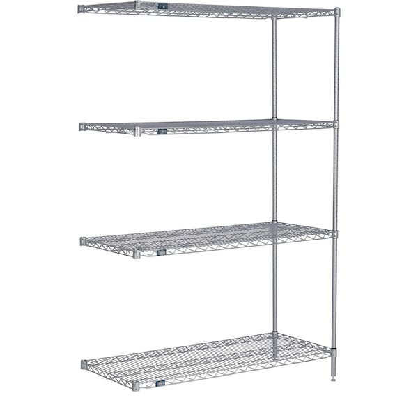 Global Industrial Nexel 4 Shelf, Nexelate Silver Epoxy Wire Shelving Unit, Add On, 42"W x 18"D x 63"H B970110 - main